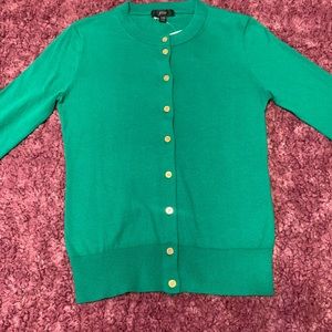 J CREW emerald green cardigan with gold buttons